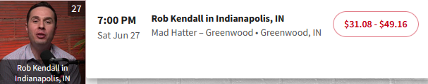 The Rob Kendall Show Live at Mad Hatter in Greenwood, Indiana on June 27, 2026